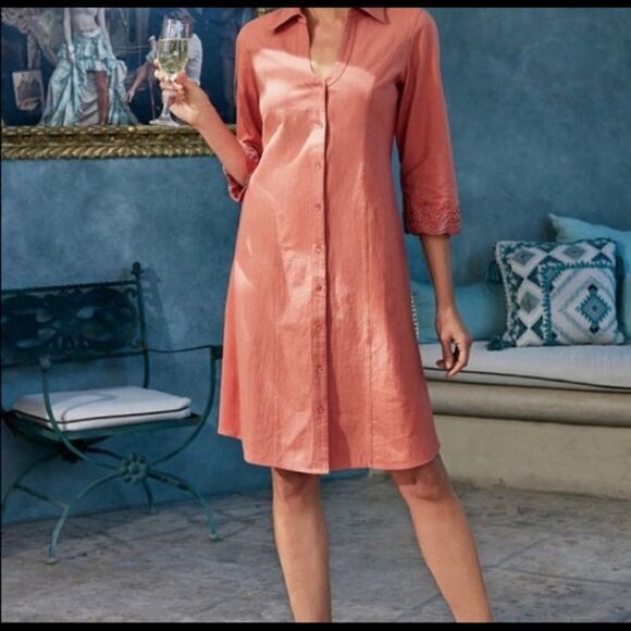 Soft Surroundings Button Front 3/4 Sleeve Dress - Picture 1 of 9